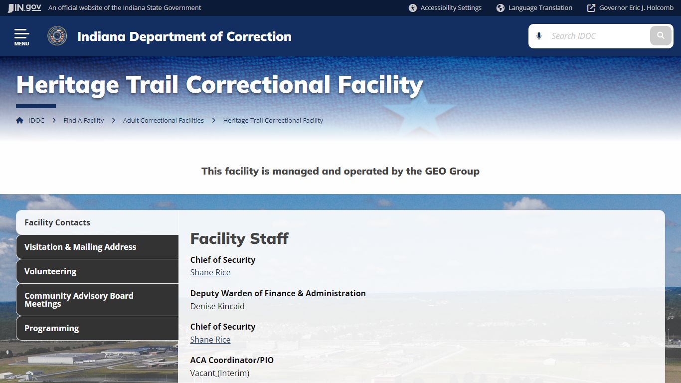 IDOC: Heritage Trail Correctional Facility - IN.gov
