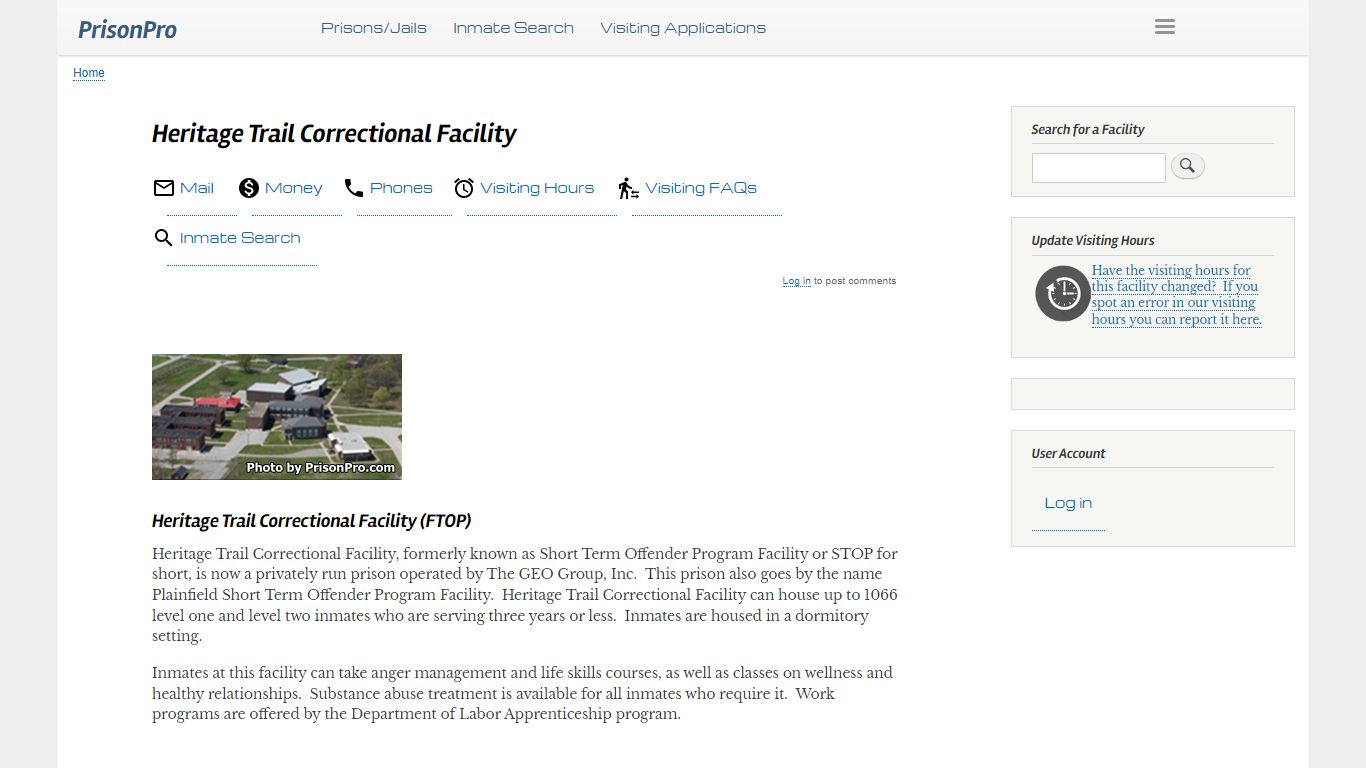 Heritage Trail Correctional Facility Visiting hours, inmate phones, mail